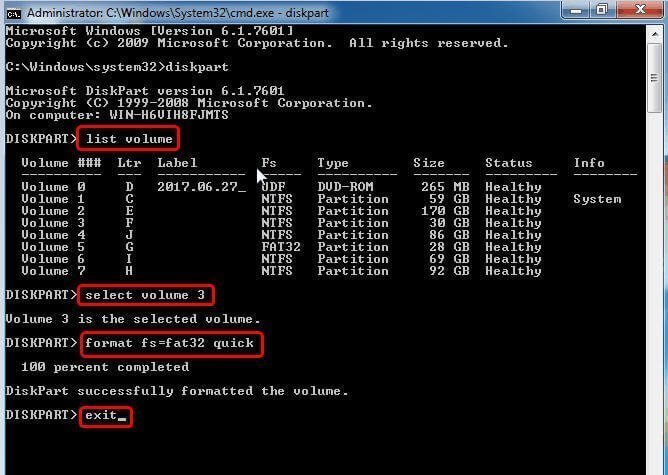 convert ntfs to fat32 via diskpart