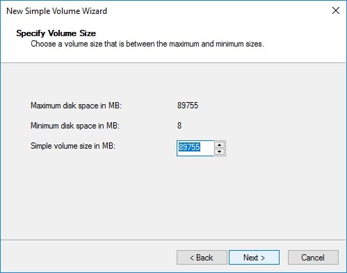 amount of data the new partition