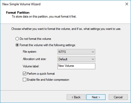 format the unallocated space