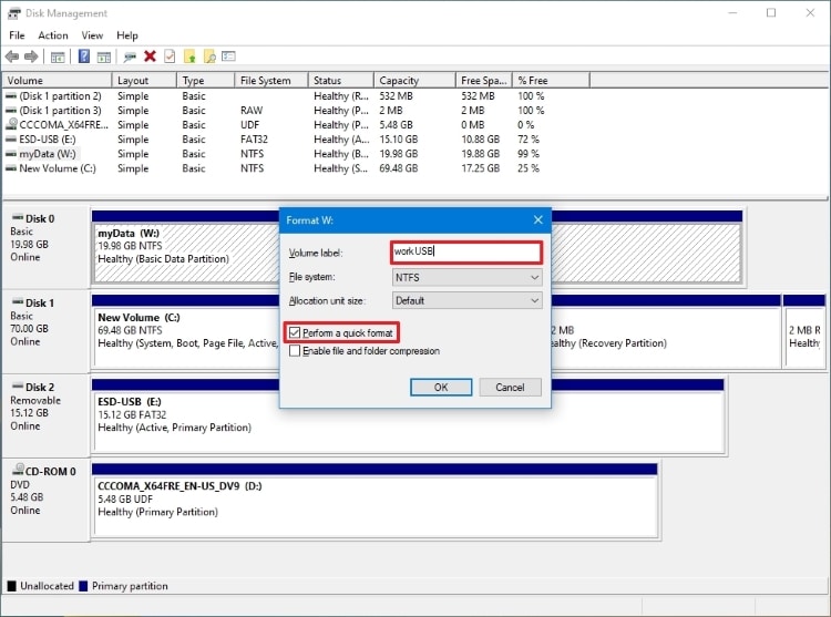 choose to quickly format usb drive