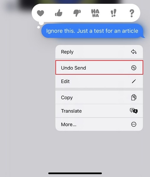 tap on unsend send option