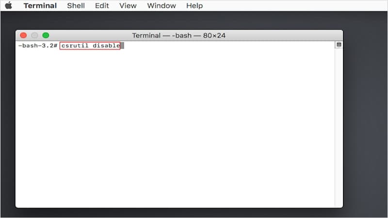 run csrutil disable