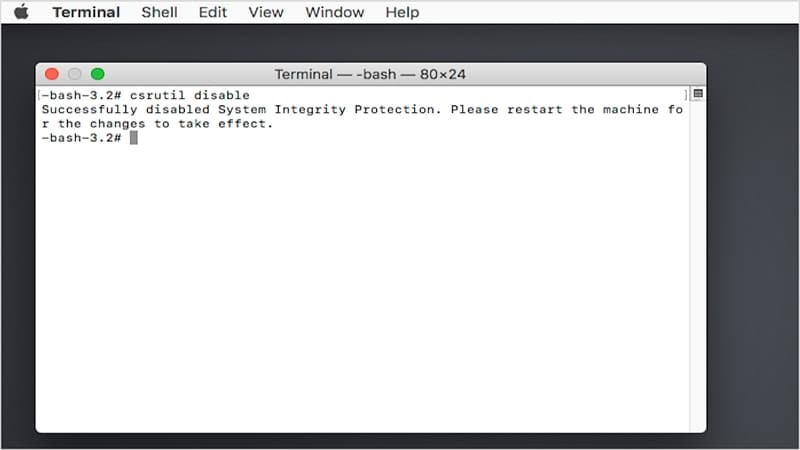 mac sip disabled successfully