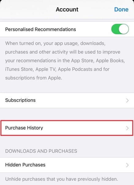 check the purchase history