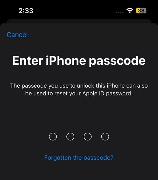 enter your iphone passcode