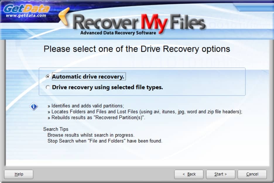 choose a drive recovery option