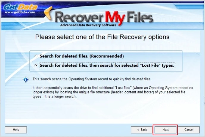 choose your file recovery option