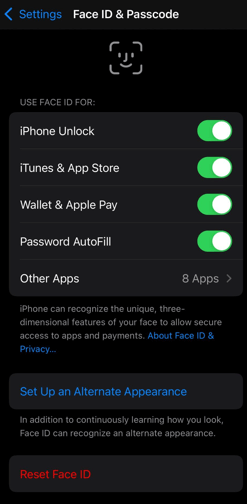 turn off passcode or face id