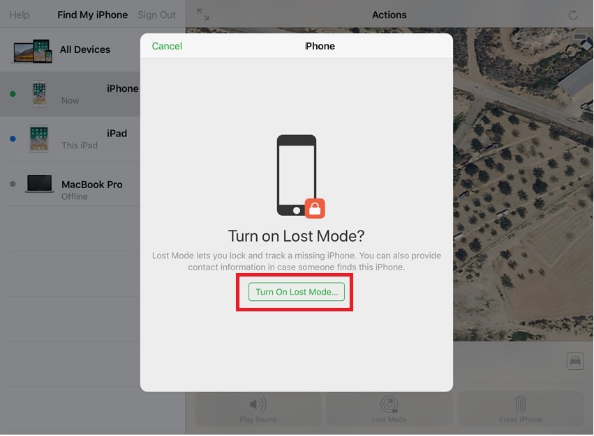 turn on lost mode using icloud