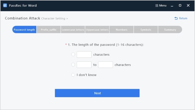 password recovery settings