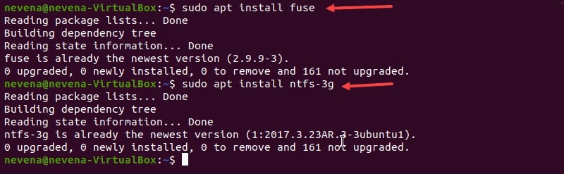 installed ntfs-3g and fuse