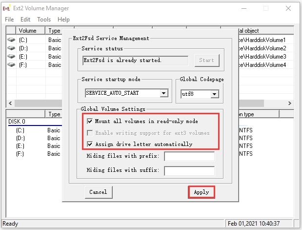 mount and access ext4 using ext2fsd driver