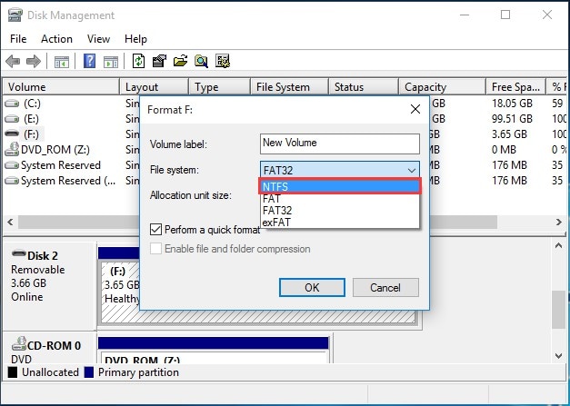 choose ntfs as the file system