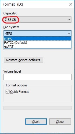 there is no fat/fat16 option in the format window