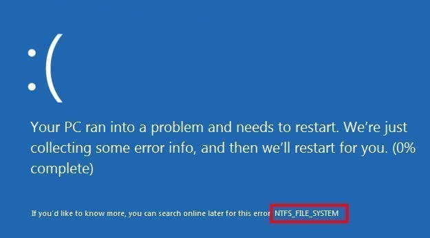 the ntfs file system bsod error on windows