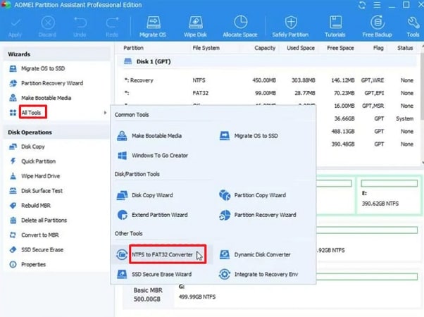 find ntfs to fat32 converter option