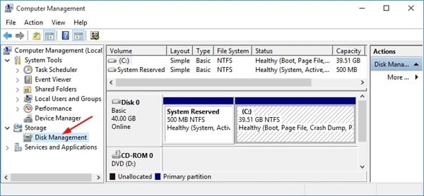 open disk management in the storage menu