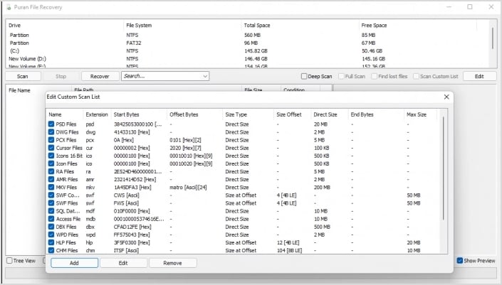 puran file recovery customized scan