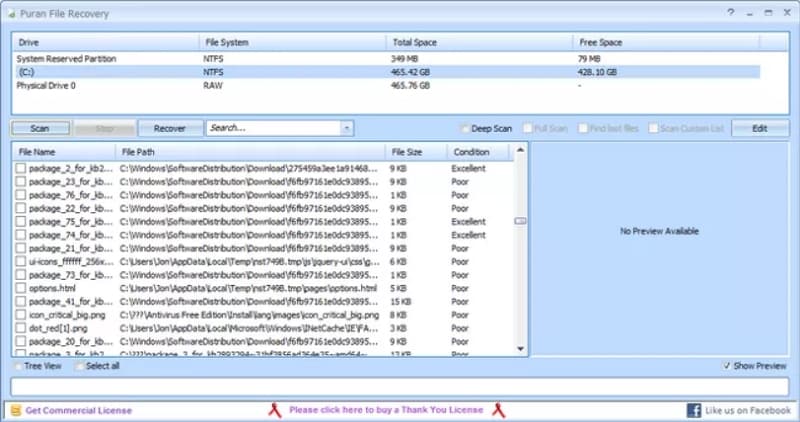 puran file recovery user interface