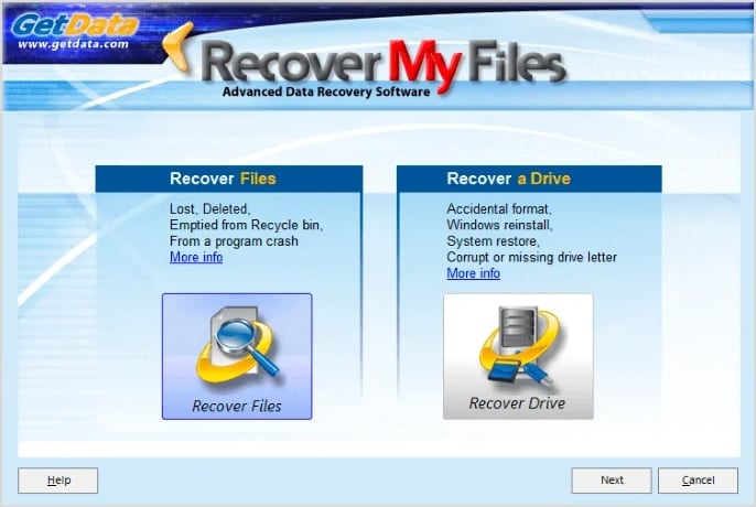 recover my files user interface