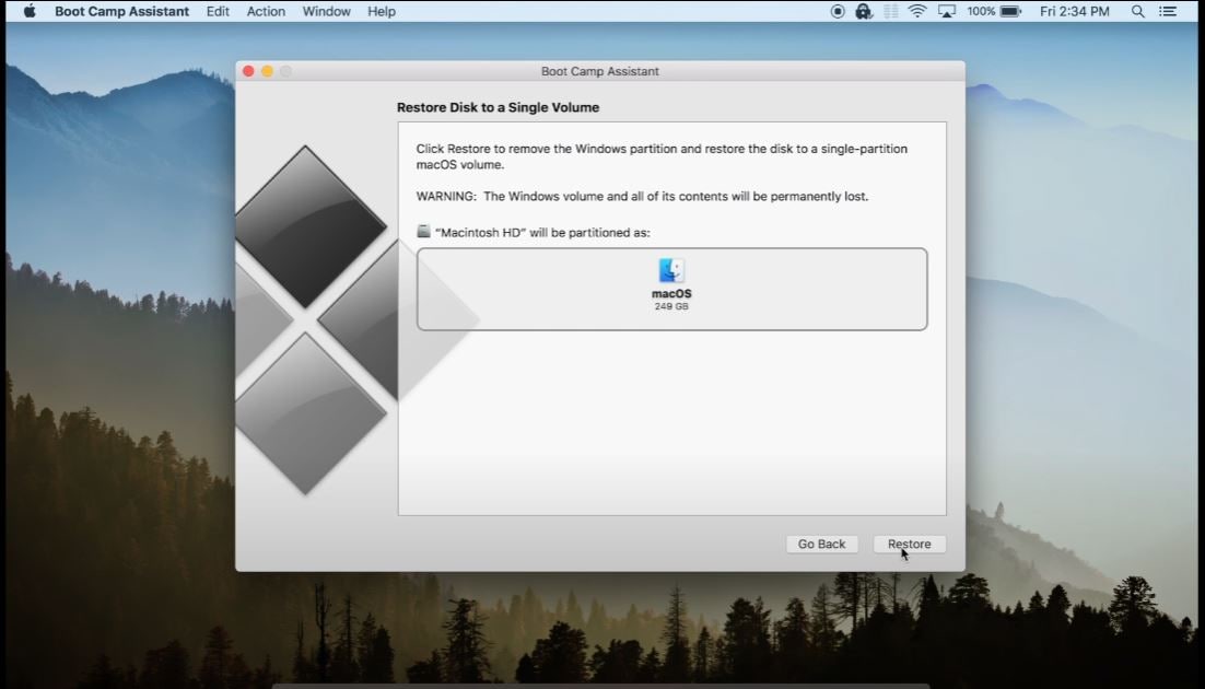 restoring mac disk single volume