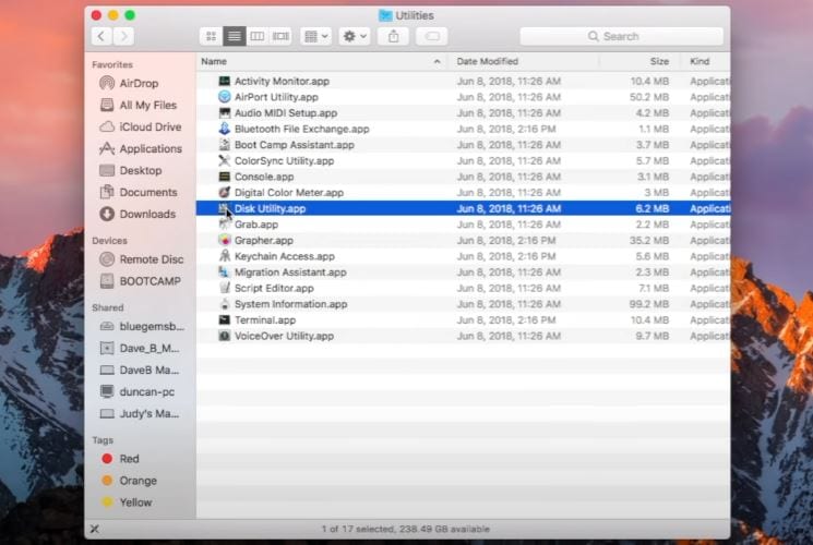 opening disk utility app