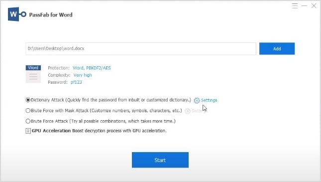 add the password protected word document