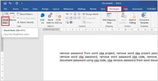 open visual basic in your word file