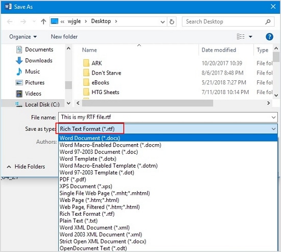 save the word file as rtf format