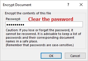 remove the password in the password box