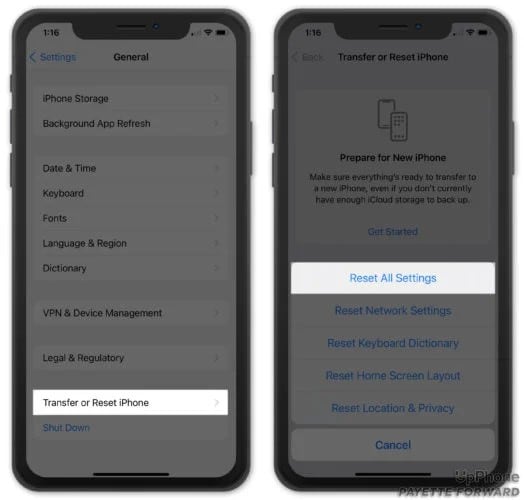 reset all settings on iphone