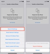 interface to reset setting on iphone