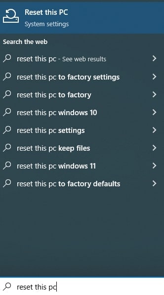 reset this pc