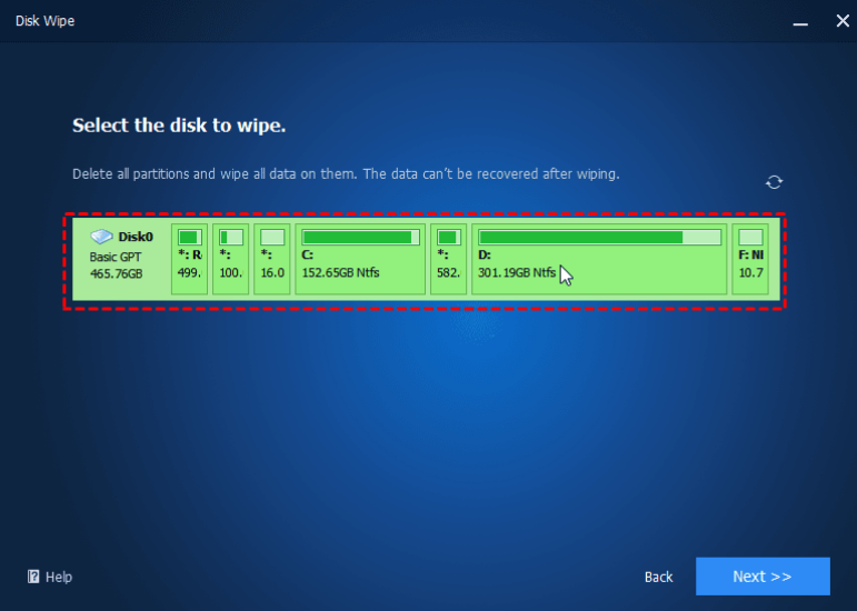 select the targeted disk in aomei backupper