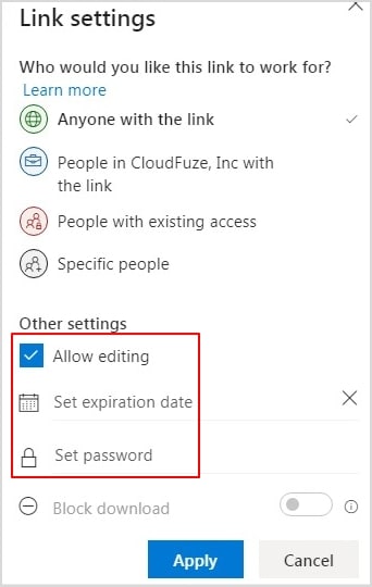 share word document with password in onedrive