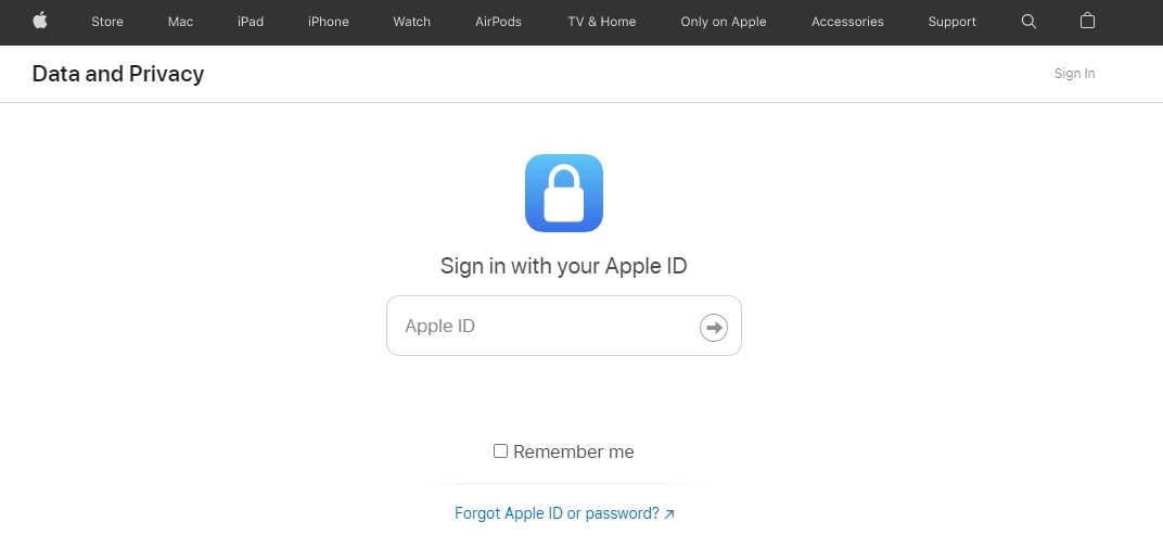 apple data and privacy website sign in