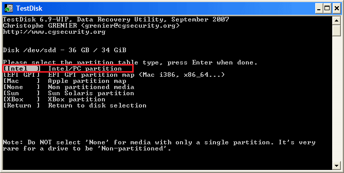 select partition table type