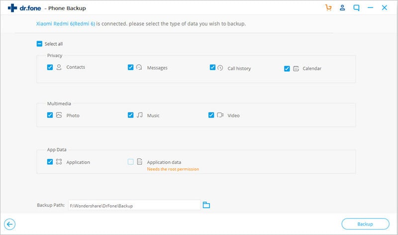 drfone select backup files interface