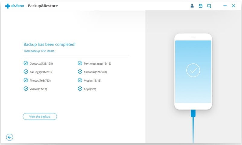 drfone backup progress interface