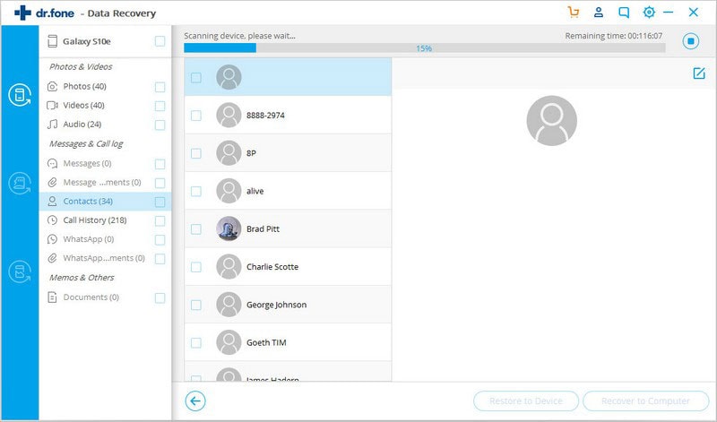 Retrieve lost data from the internal memory