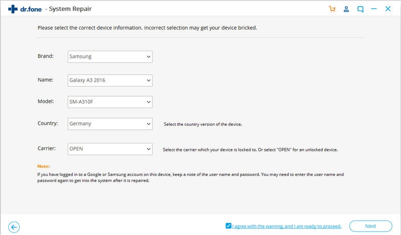 android-repair-select-device-info