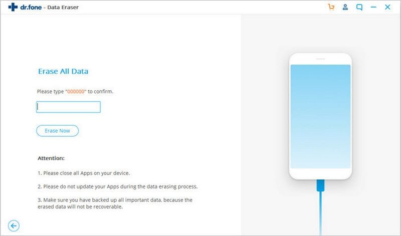 drfone erase data confirmation interface