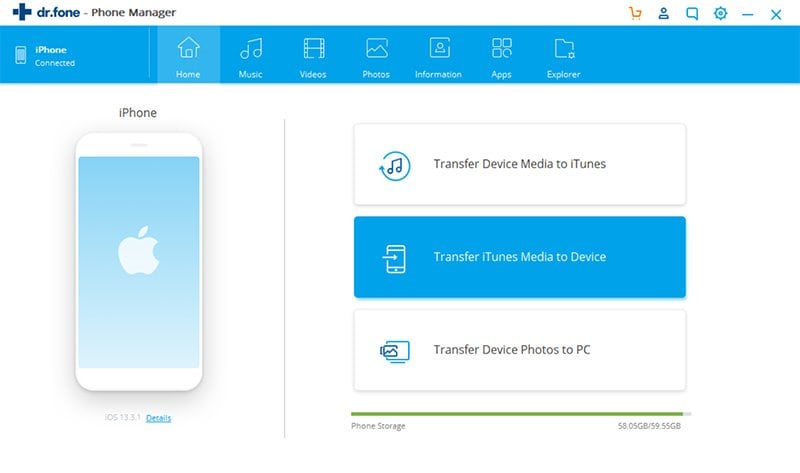 Choose Transfer iTunes Media to Device