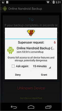 grant root permission to android backup app