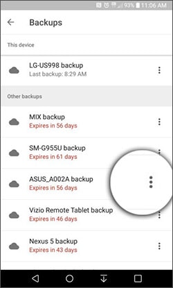 delete android backup on google