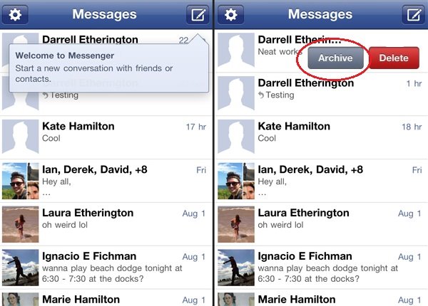 hide messages on facebook ios
