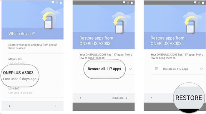 restore backups to new android