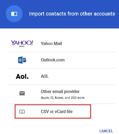 import contacts from android to gmail