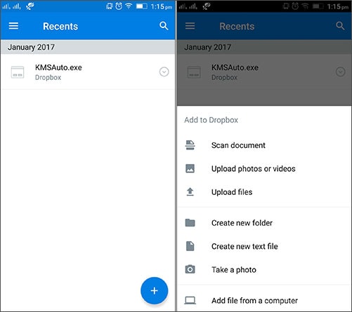 upload android files to dropbox for backup