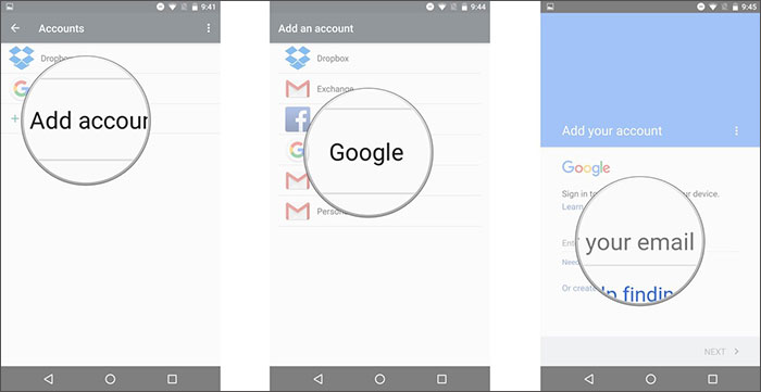 enter google account in android